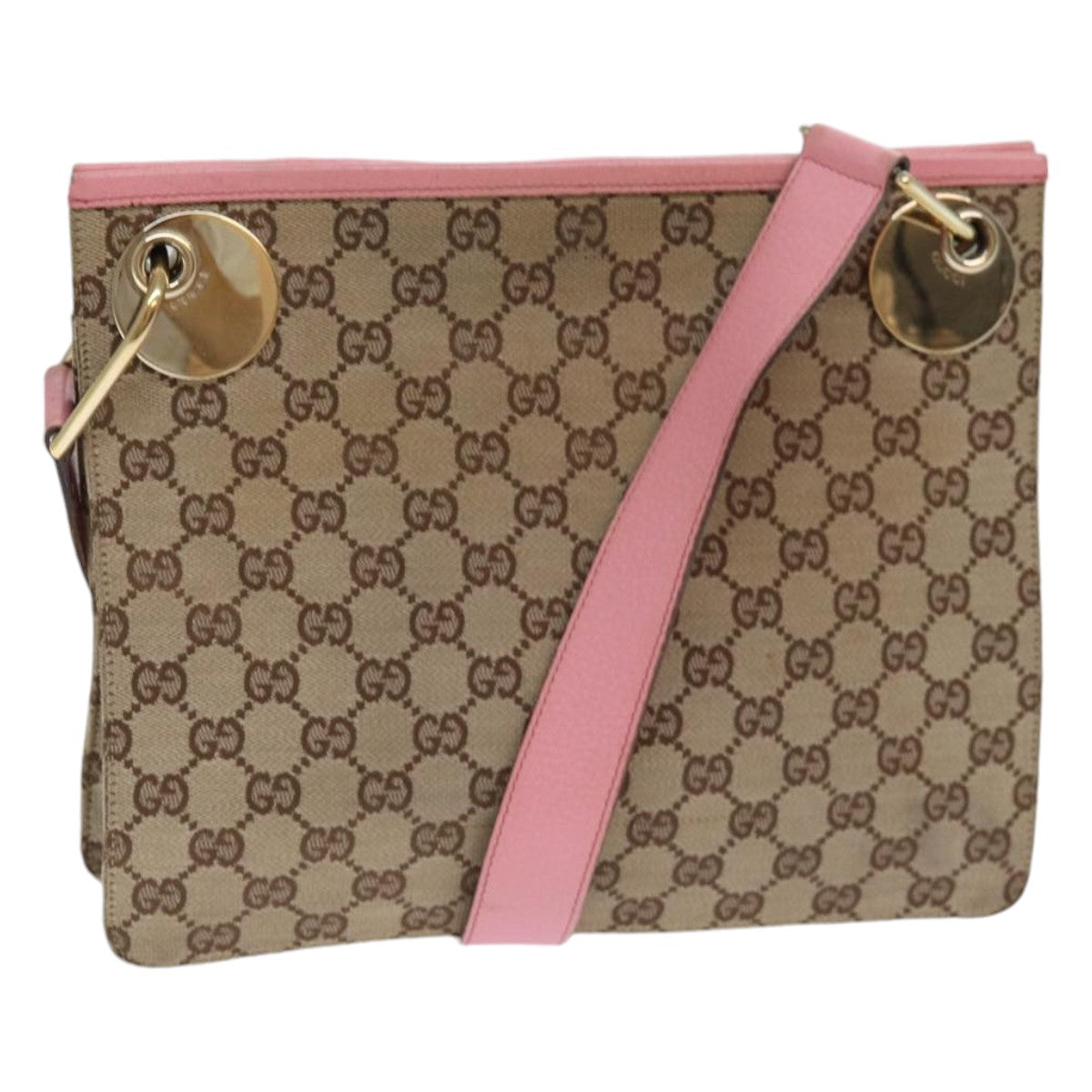 GUCCI GG Canvas Shoulder Bag Beige Gold 120841 Auth yk14171