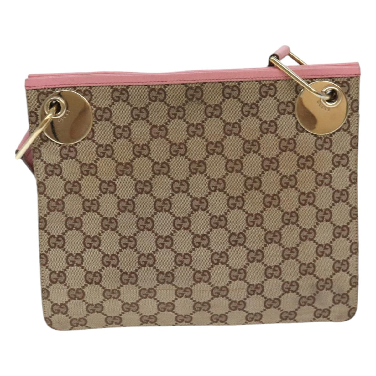 GUCCI GG Canvas Shoulder Bag Beige Gold 120841 Auth yk14171