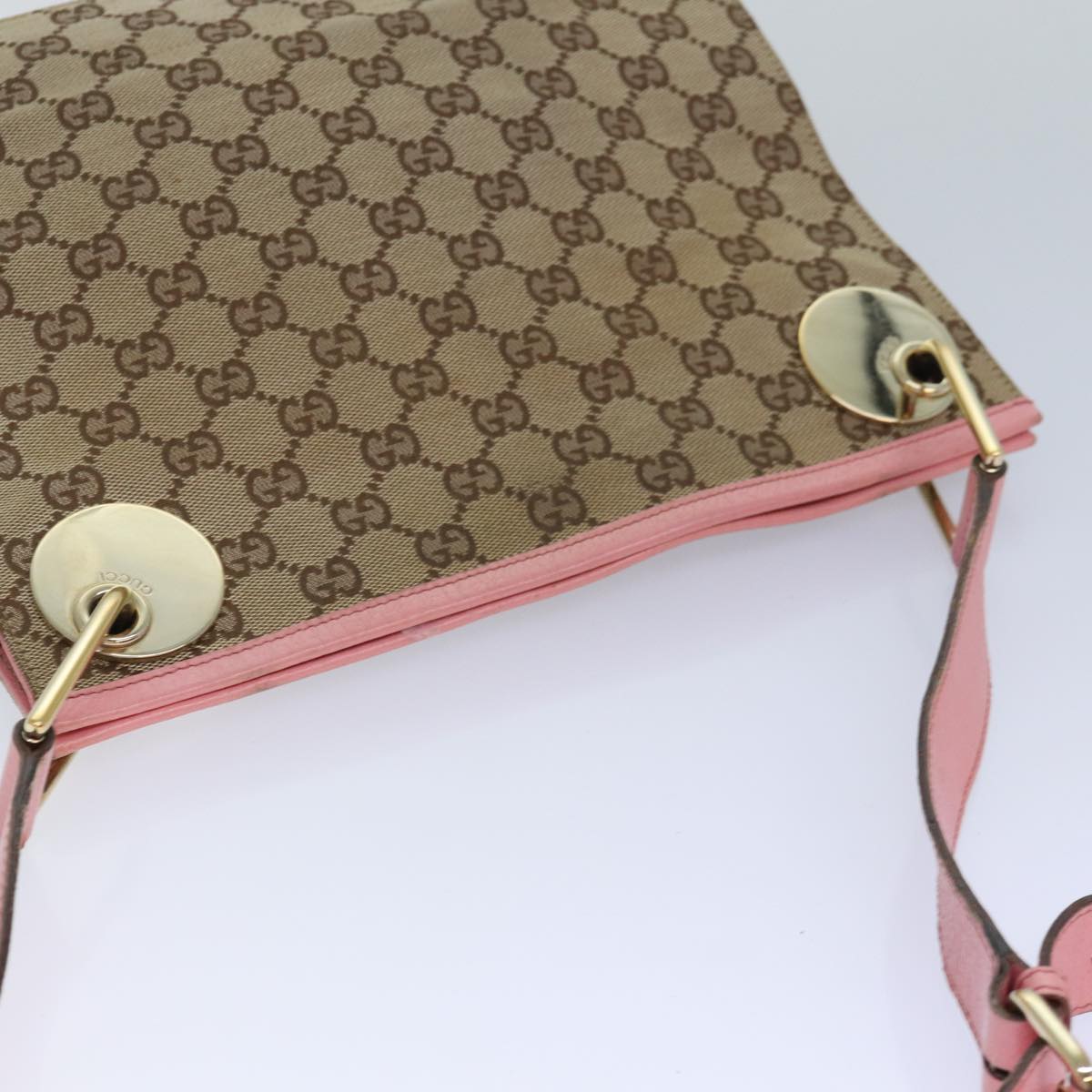 GUCCI GG Canvas Shoulder Bag Beige Gold 120841 Auth yk14171