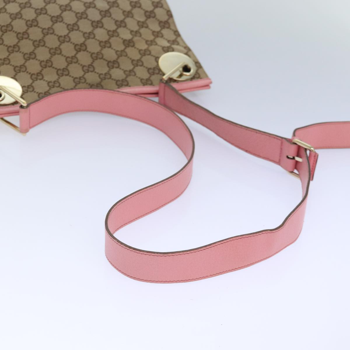 GUCCI GG Canvas Shoulder Bag Beige Gold 120841 Auth yk14171