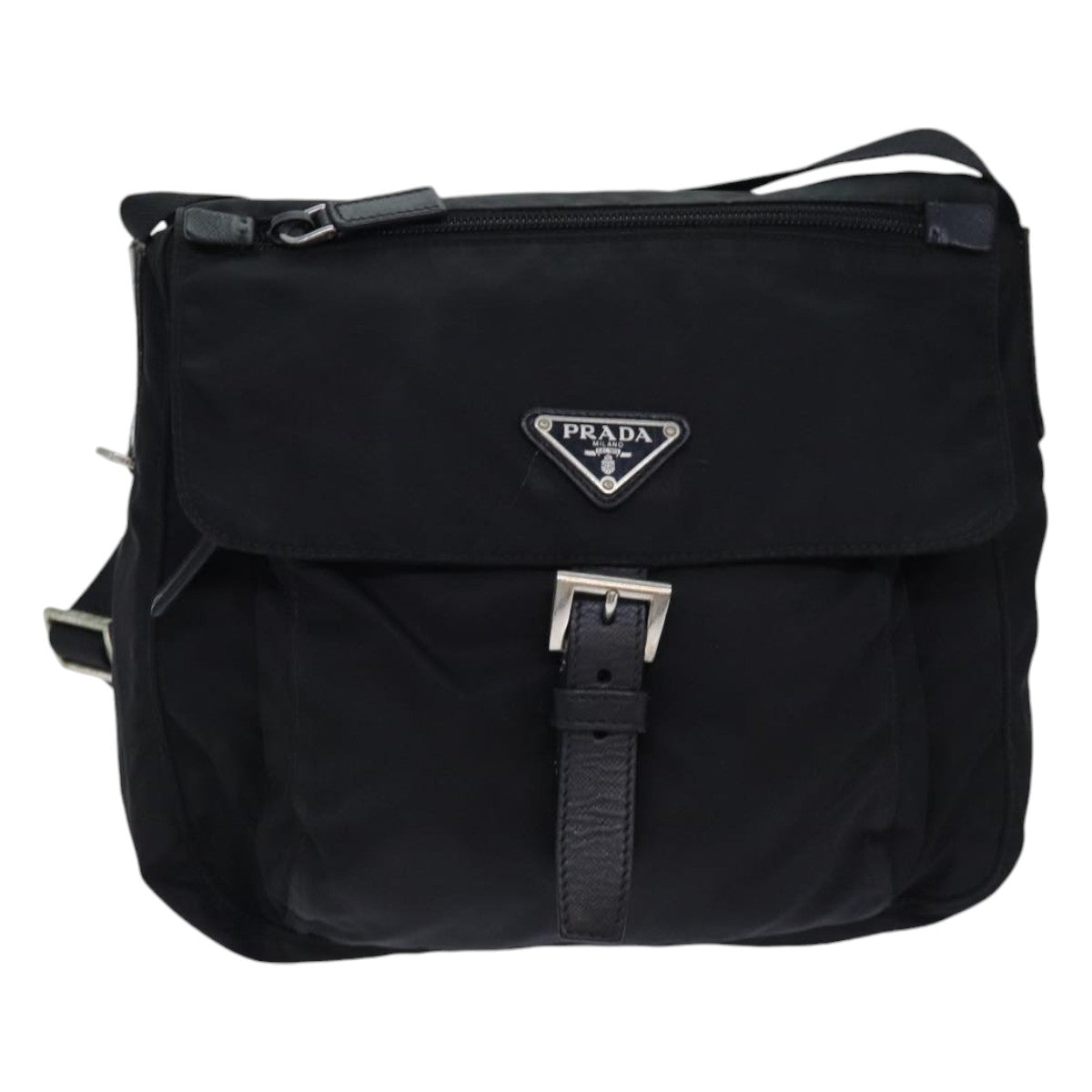 PRADA Shoulder Bag Nylon Black Silver Auth yk14181