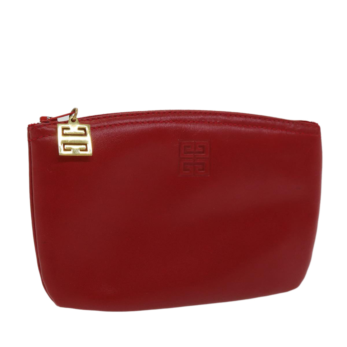 GIVENCHY Pouch Leather Red Gold Auth yk14187