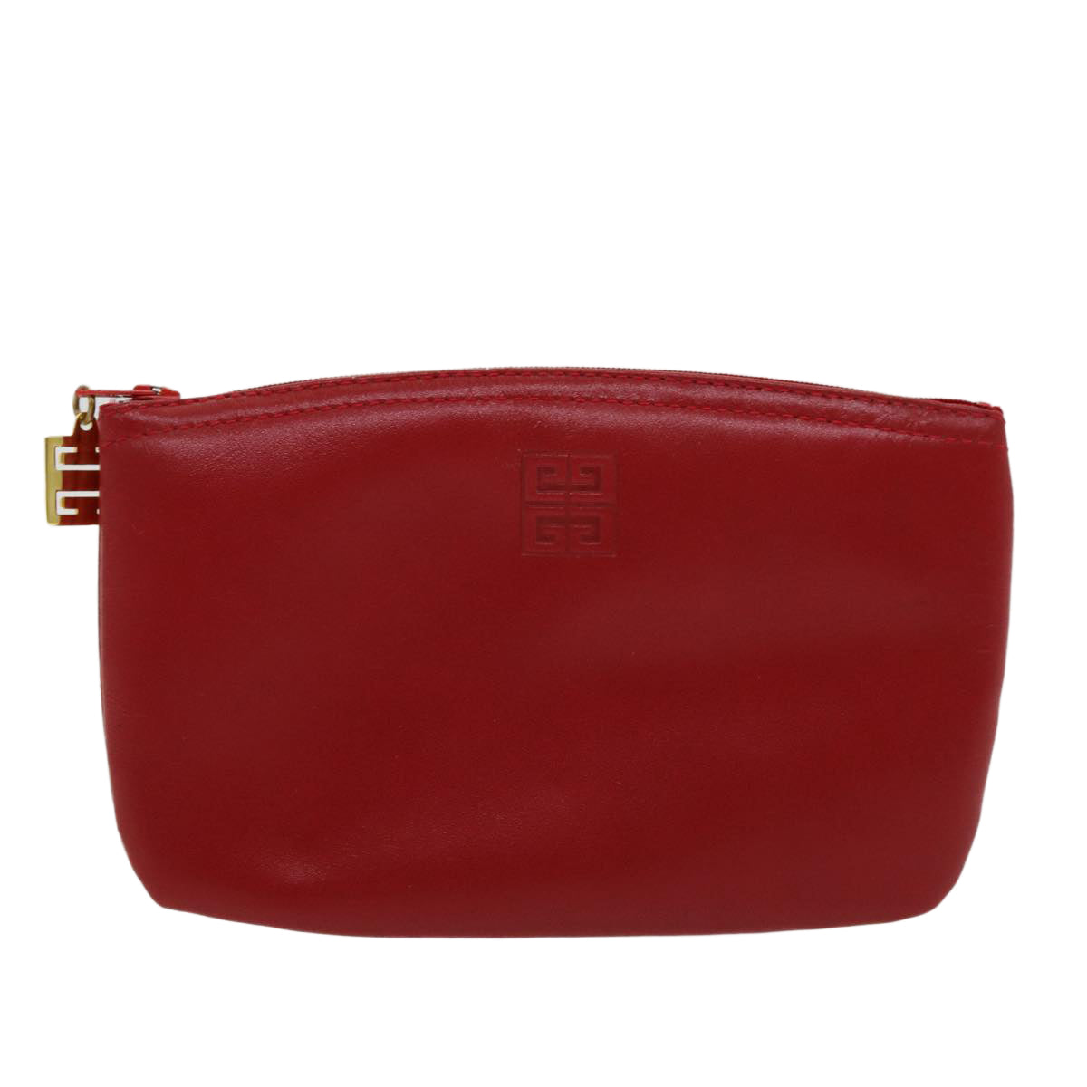 GIVENCHY Pouch Leather Red Gold Auth yk14187