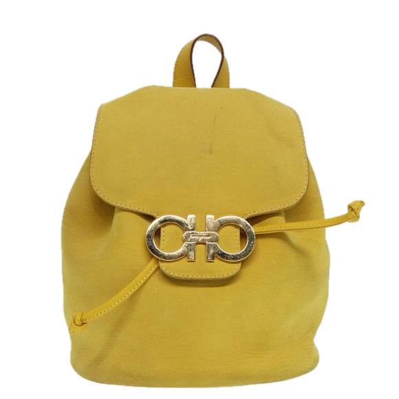 Salvatore Ferragamo Gancini Backpack Suede Yellow Gold Auth yk14203