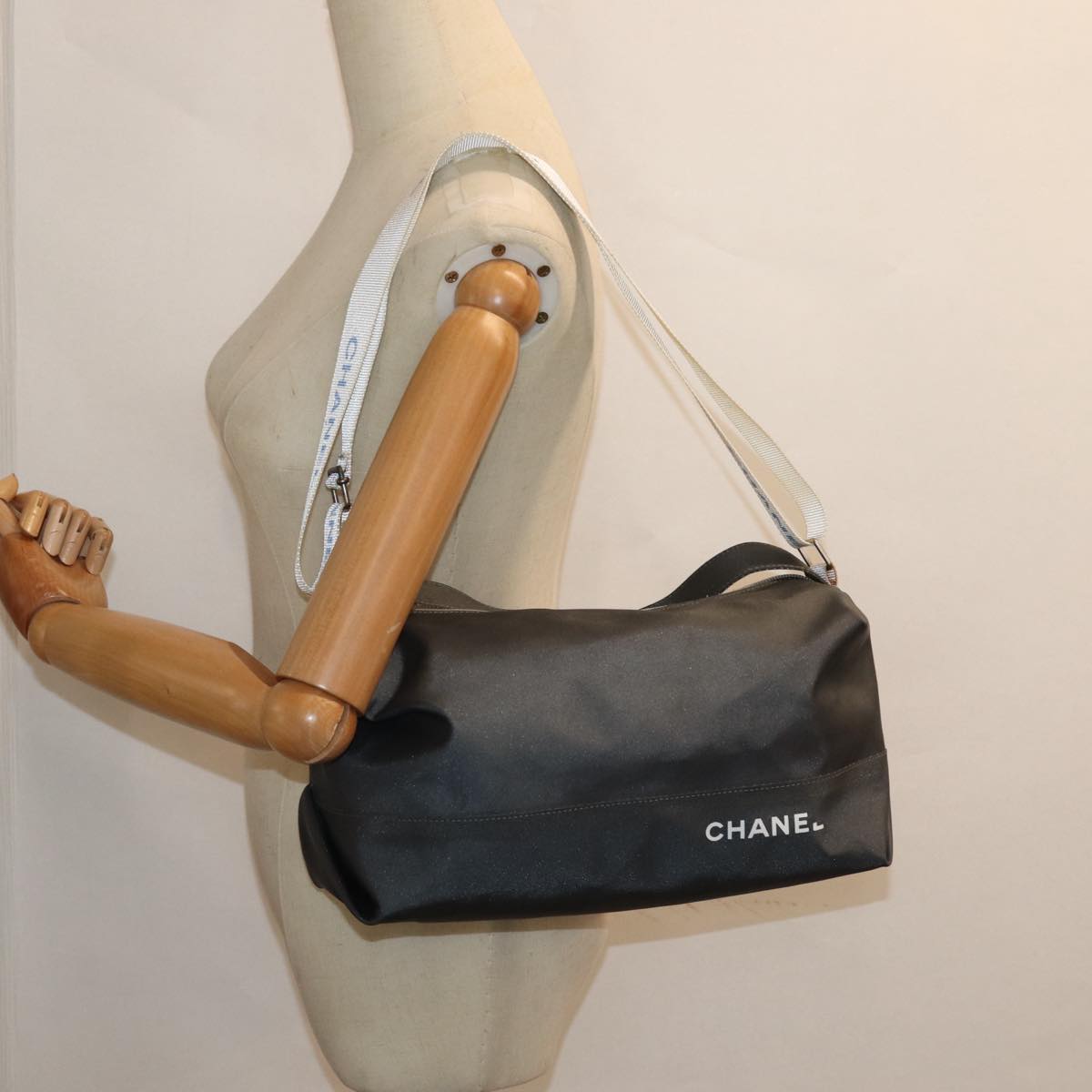 CHANEL Hand Bag Nylon 2way Gray CC Auth yk14208