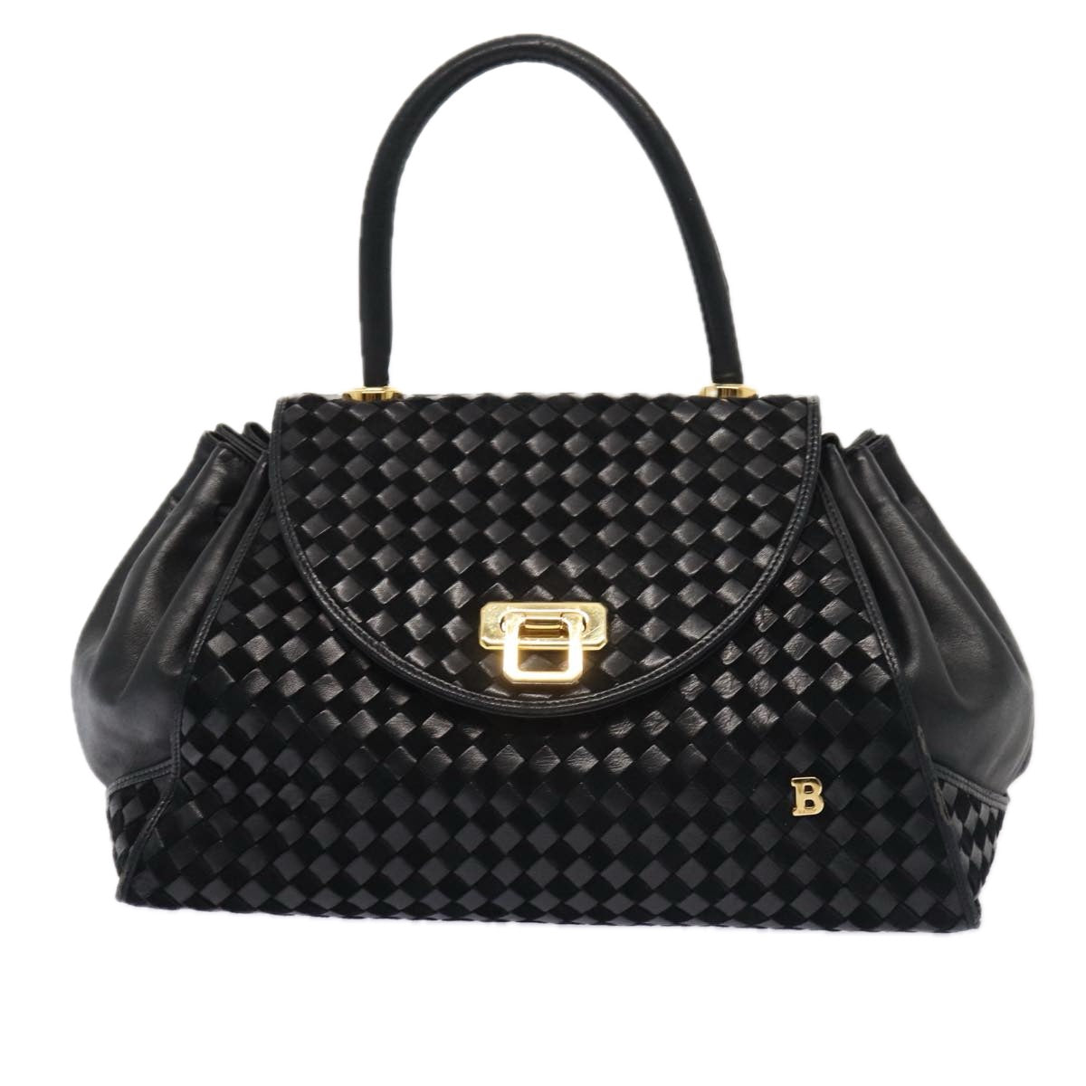 BALLY Hand Bag Leather Black Gold Auth yk14211