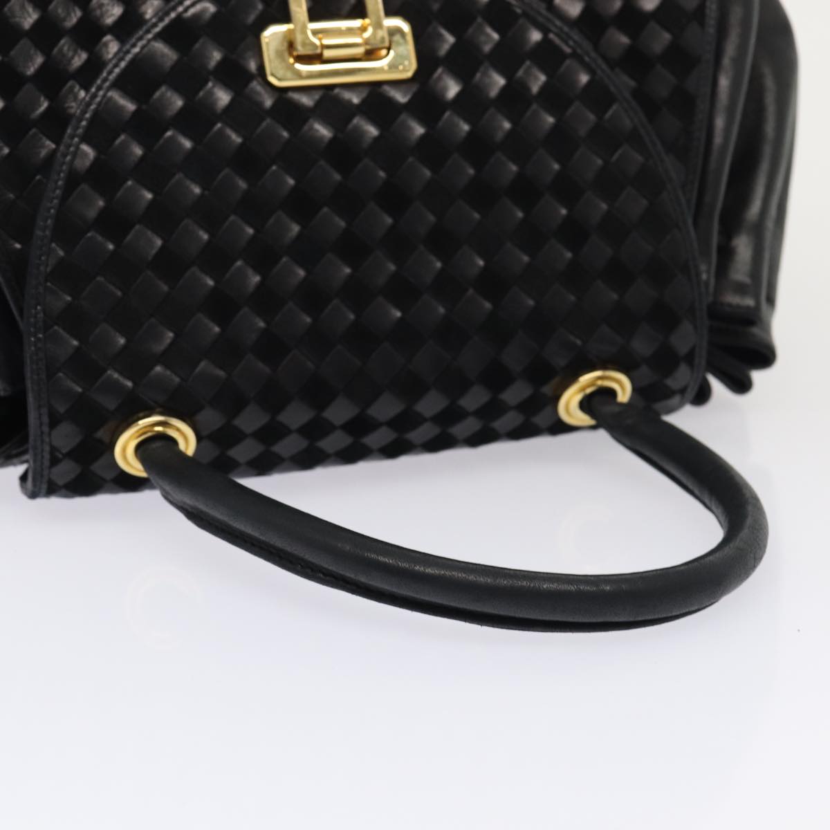 BALLY Hand Bag Leather Black Gold Auth yk14211