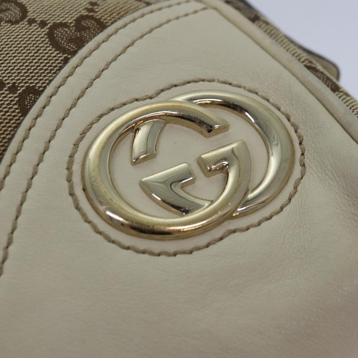 GUCCI GG Canvas Hand Bag Beige White Auth yk14214