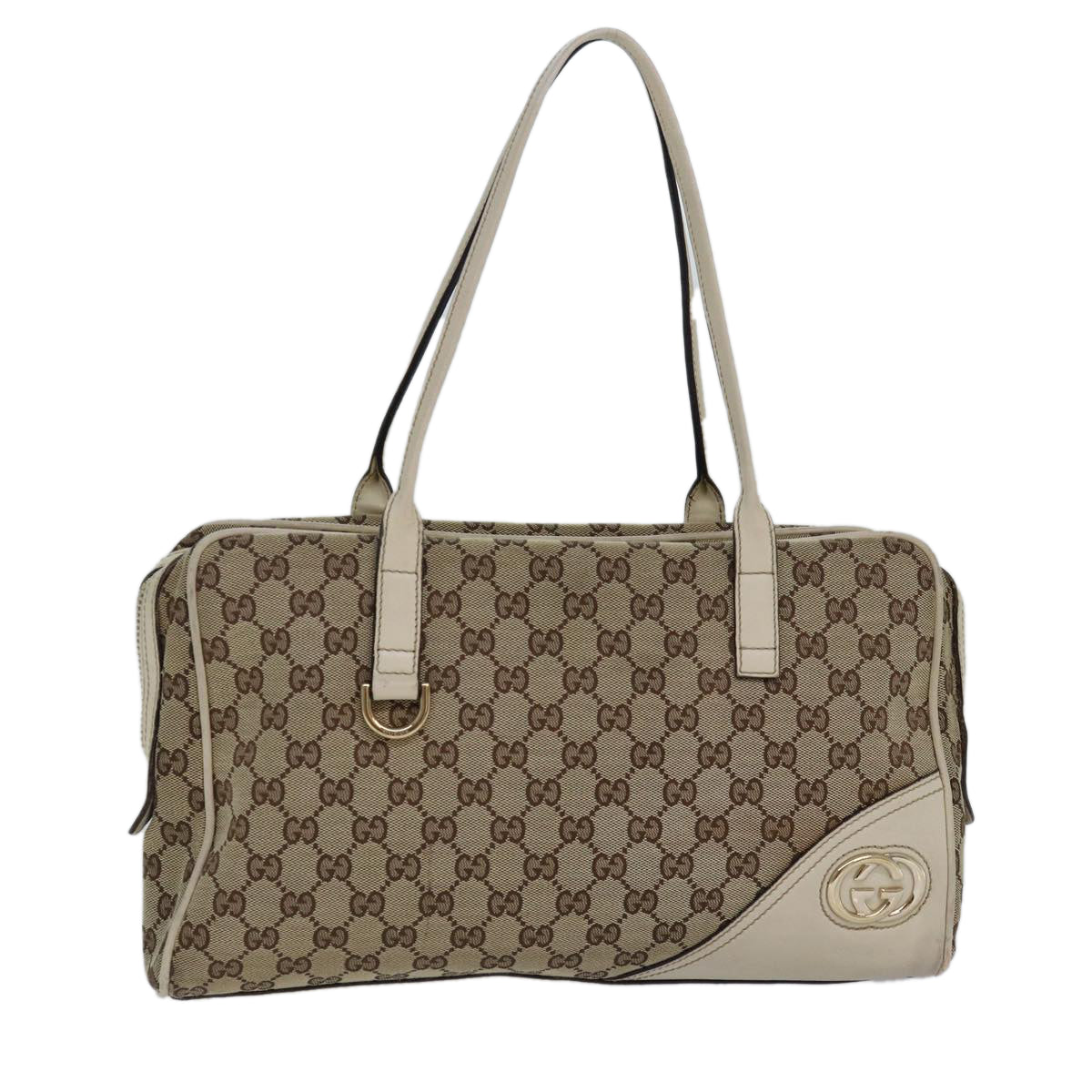 GUCCI GG Canvas Hand Bag Beige White Auth yk14214