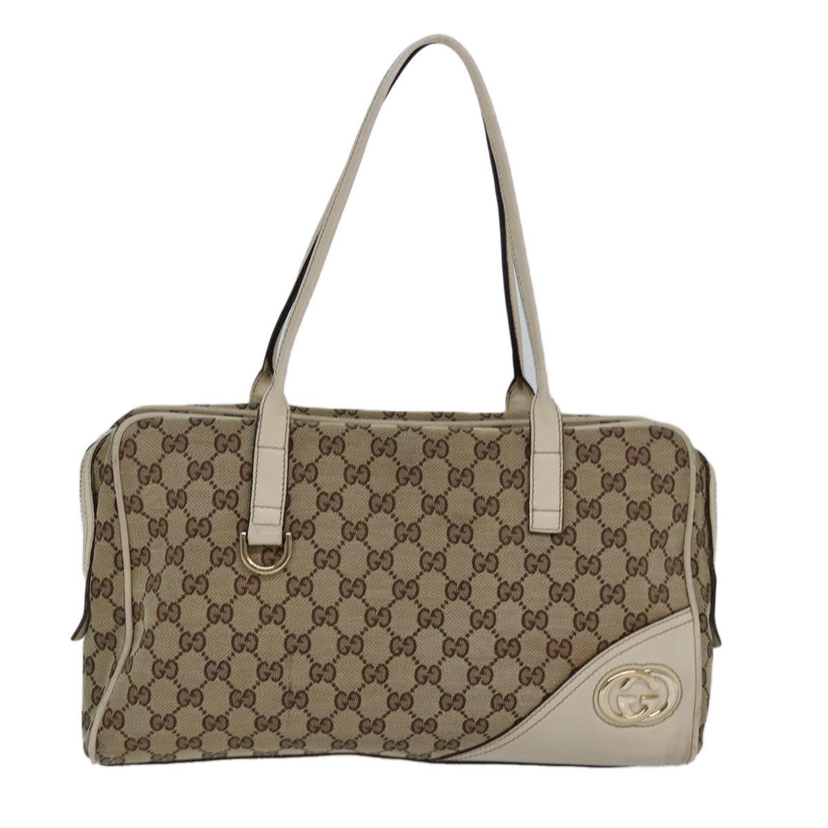 GUCCI GG Canvas Hand Bag Beige White Auth yk14214