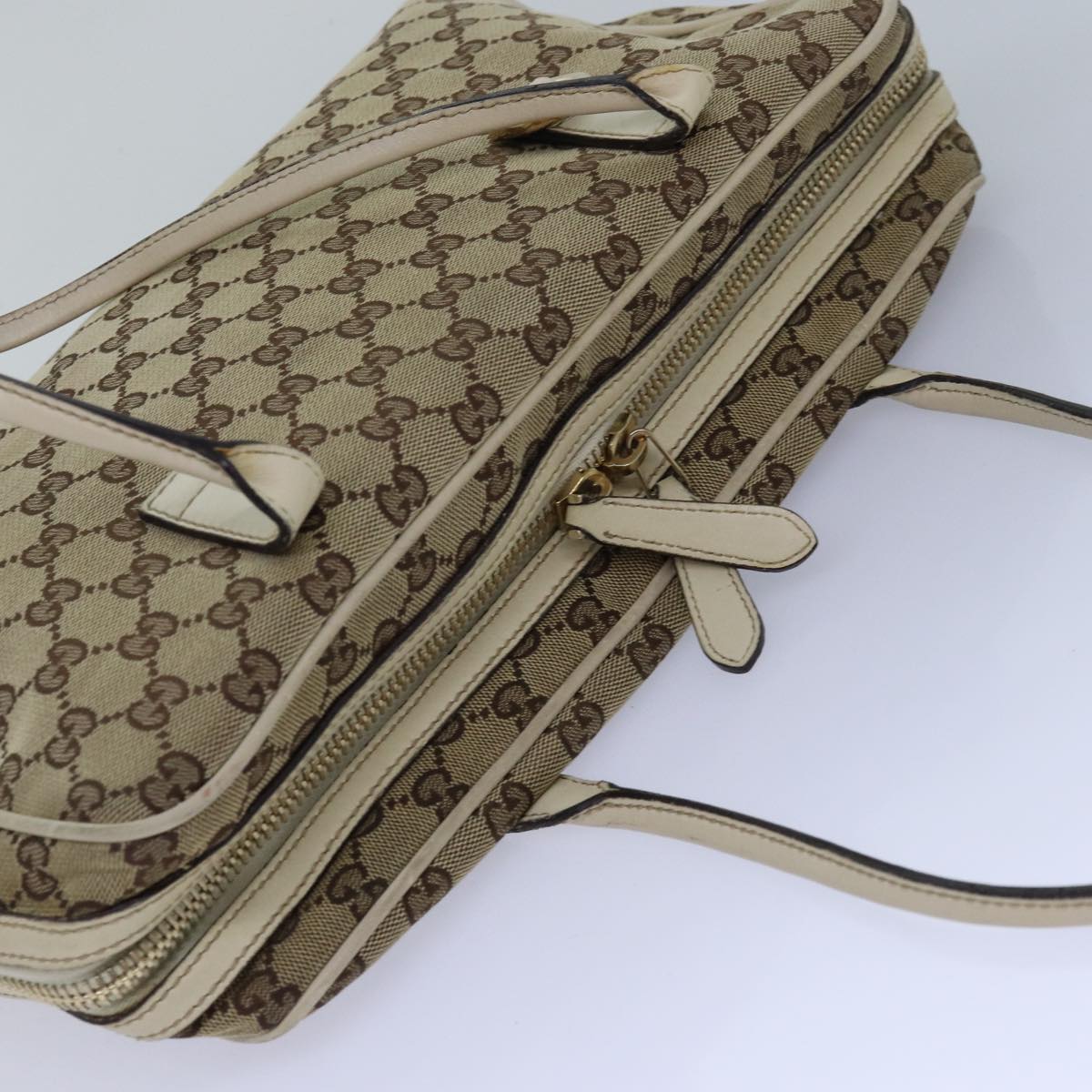 GUCCI GG Canvas Hand Bag Beige White Auth yk14214