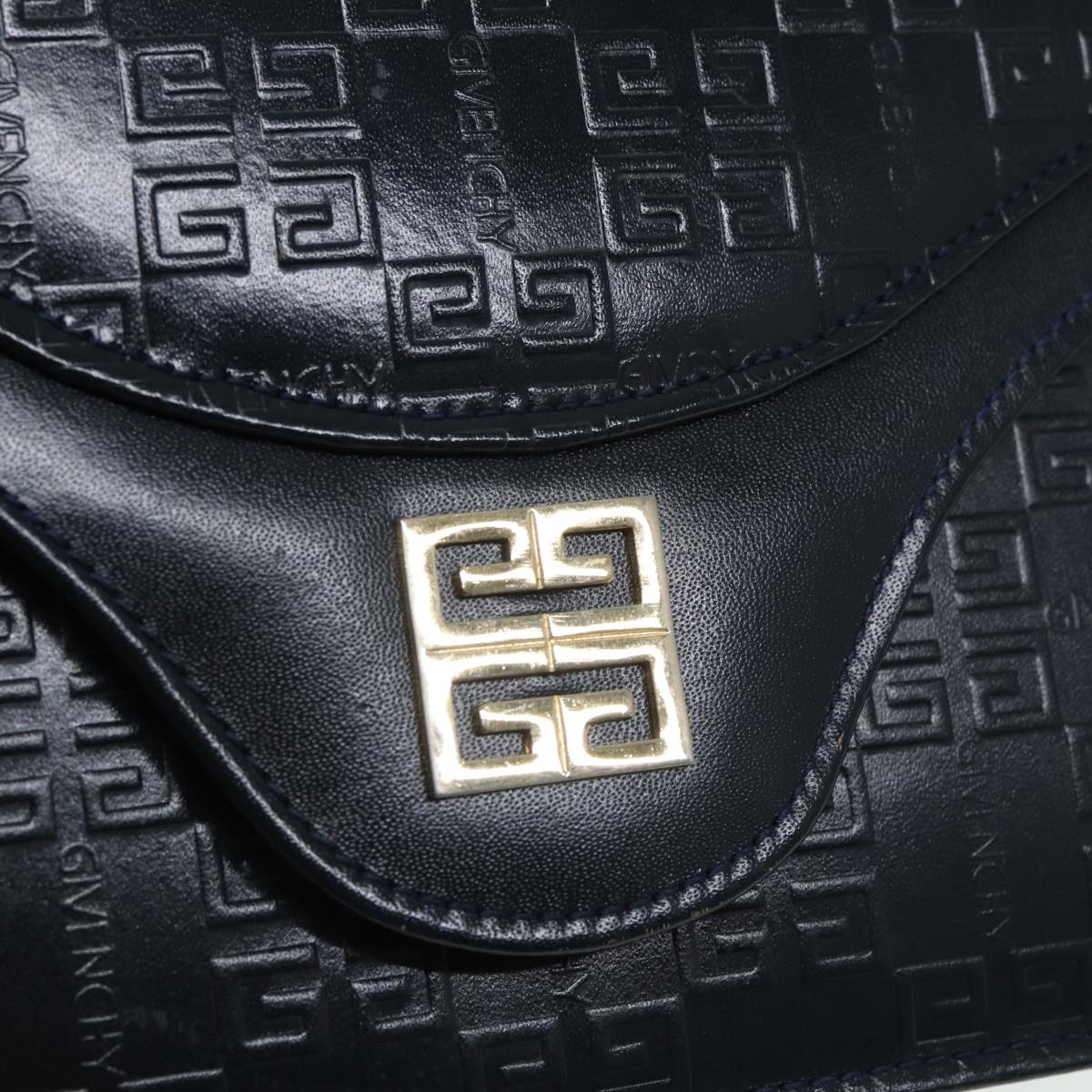 GIVENCHY Hand Bag Leather Navy Gold Auth yk14223