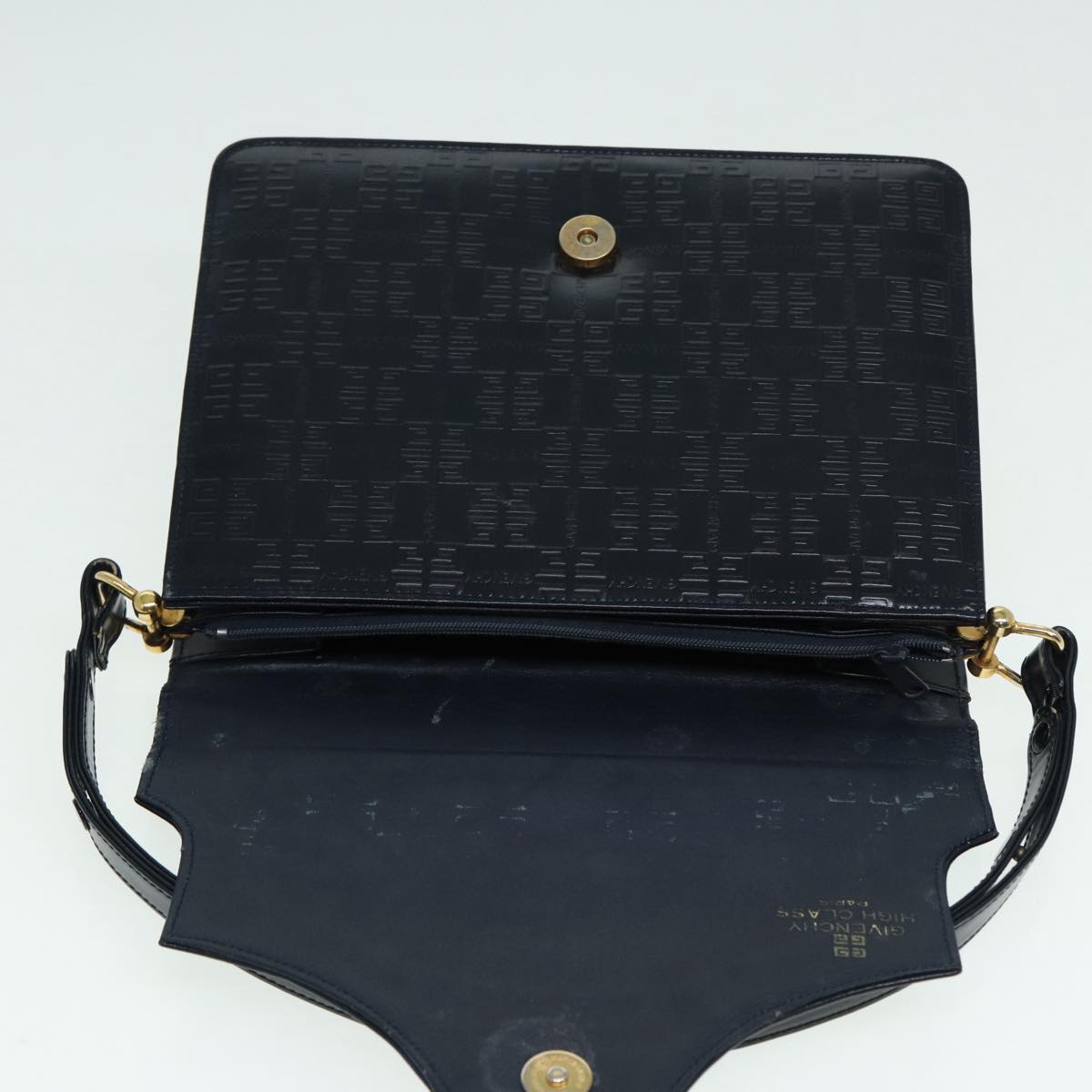 GIVENCHY Hand Bag Leather Navy Gold Auth yk14223