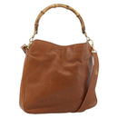 GUCCI Bamboo Hand Bag Leather 2way Brown Gold 001 1705 1638 Auth yk14231-1