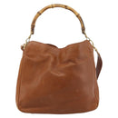 GUCCI Bamboo Hand Bag Leather 2way Brown Gold 001 1705 1638 Auth yk14231-13