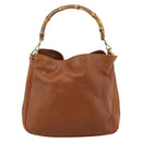 GUCCI Bamboo Hand Bag Leather 2way Brown Gold 001 1705 1638 Auth yk14231-2