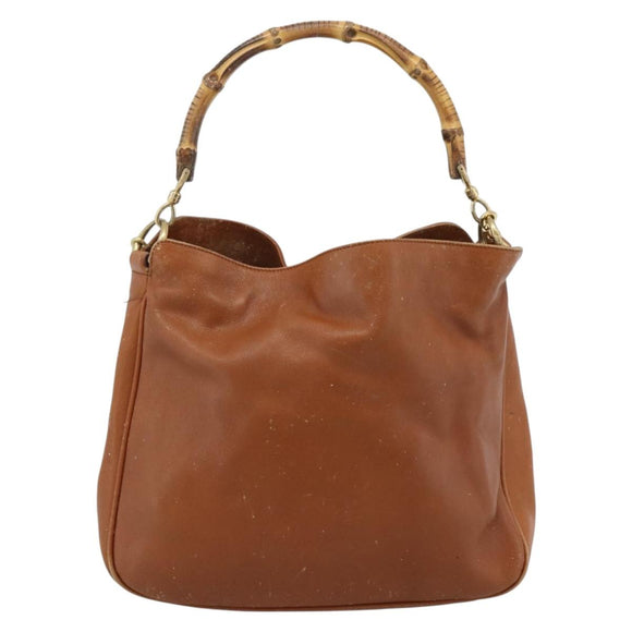 GUCCI Bamboo Hand Bag Leather 2way Brown Gold 001 1705 1638 Auth yk14231