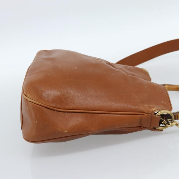 GUCCI Bamboo Hand Bag Leather 2way Brown Gold 001 1705 1638 Auth yk14231