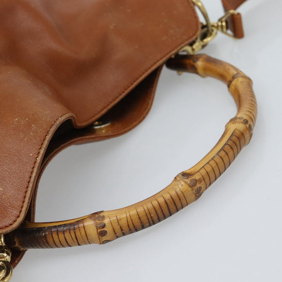 GUCCI Bamboo Hand Bag Leather 2way Brown Gold 001 1705 1638 Auth yk14231