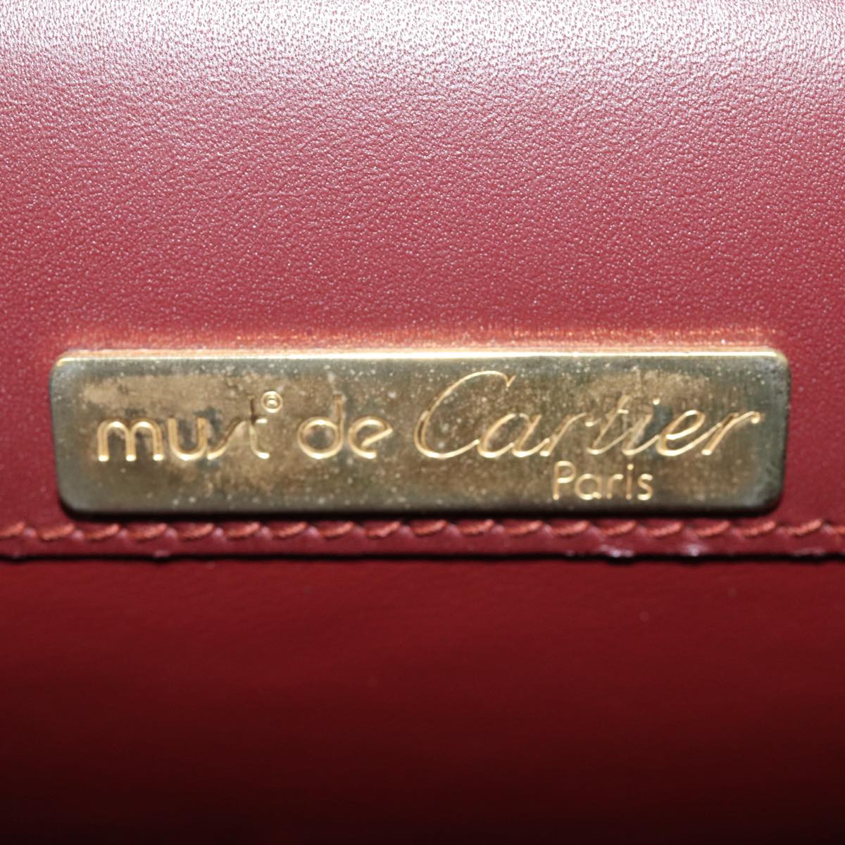 CARTIER Hand Bag Leather Bordeaux Auth yk14233