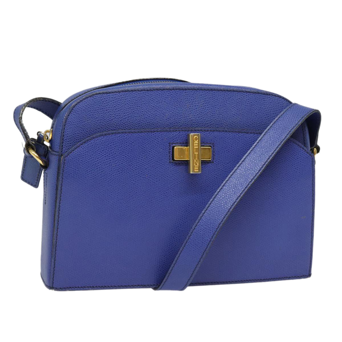 CELINE Shoulder Bag Leather Blue Gold Auth yk14239