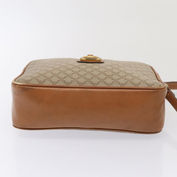 CELINE Macadam Canvas Shoulder Bag Beige Gold Auth yk14240