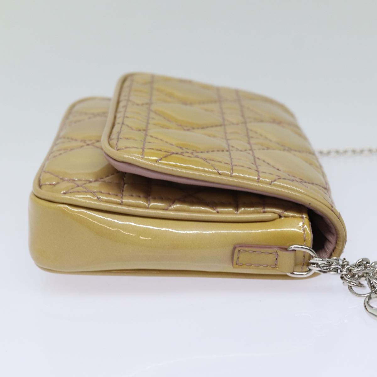 Christian Dior Chain Lady Dior Canage Bag Enamel Beige Silver Auth yk14244