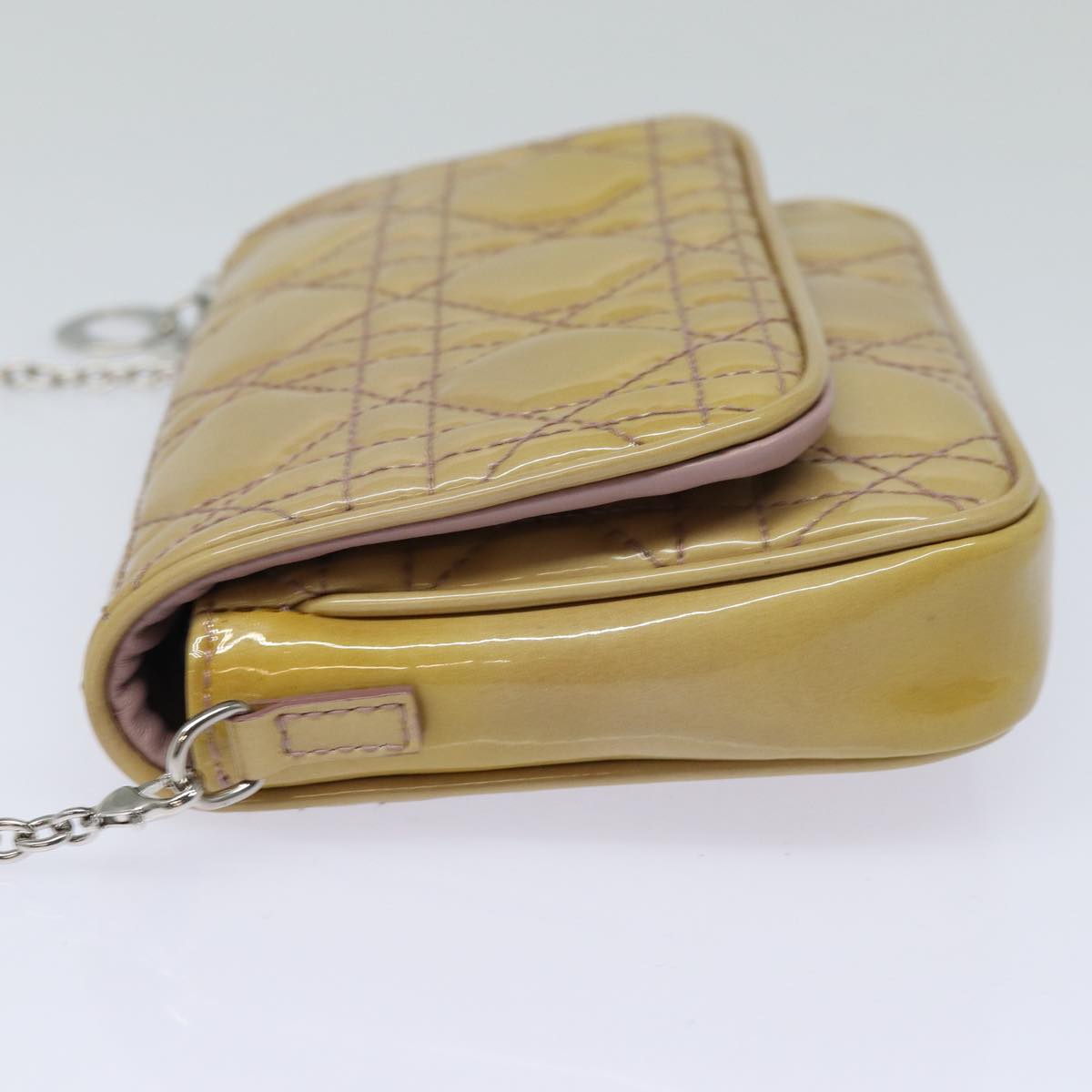 Christian Dior Chain Lady Dior Canage Bag Enamel Beige Silver Auth yk14244