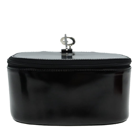 GUCCI Bamboo Vanity Hand Bag Patent Black Silver Auth yk14261