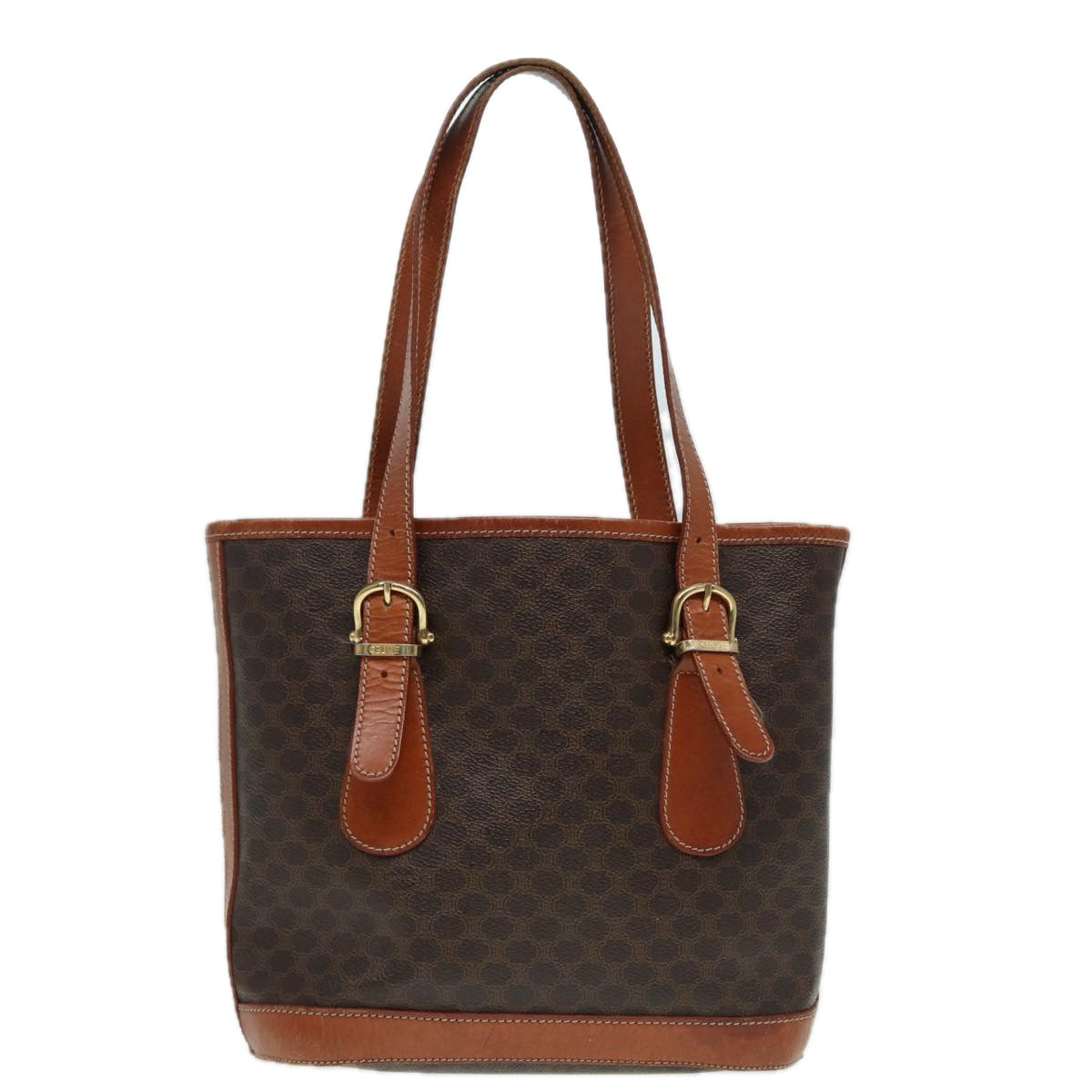 CELINE Macadam Canvas Tote Bag PVC Leather Brown Gold Auth yk14268