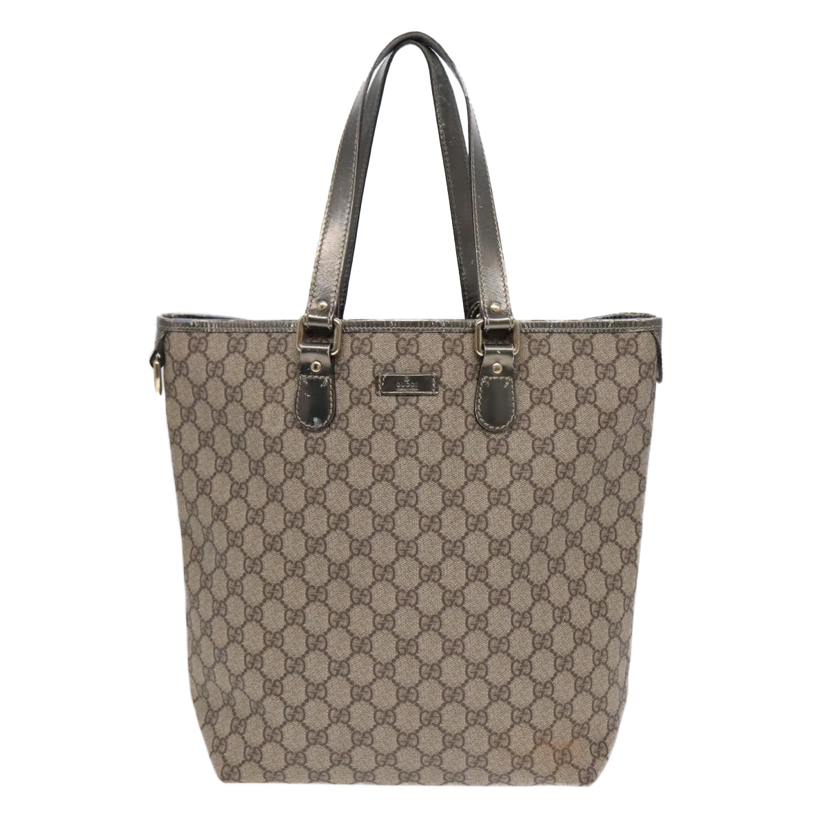 GUCCI GG Supreme Tote Bag PVC Leather Beige Silver 189896 Auth yk14275