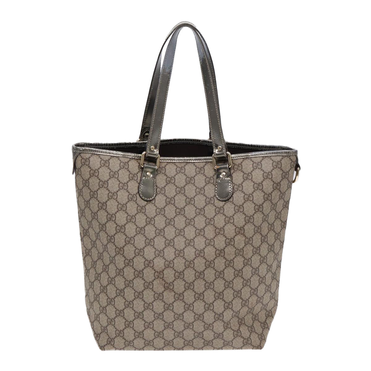 GUCCI GG Supreme Tote Bag PVC Leather Beige Silver 189896 Auth yk14275