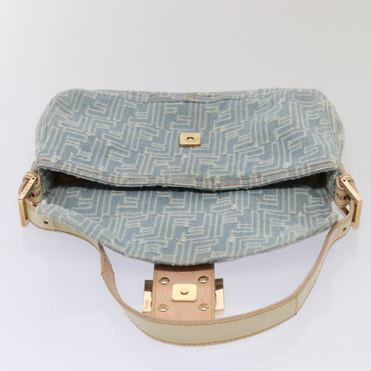 FENDI Zucca Canvas Mamma Baguette Shoulder Bag Denim Blue Gold Auth yk14276A