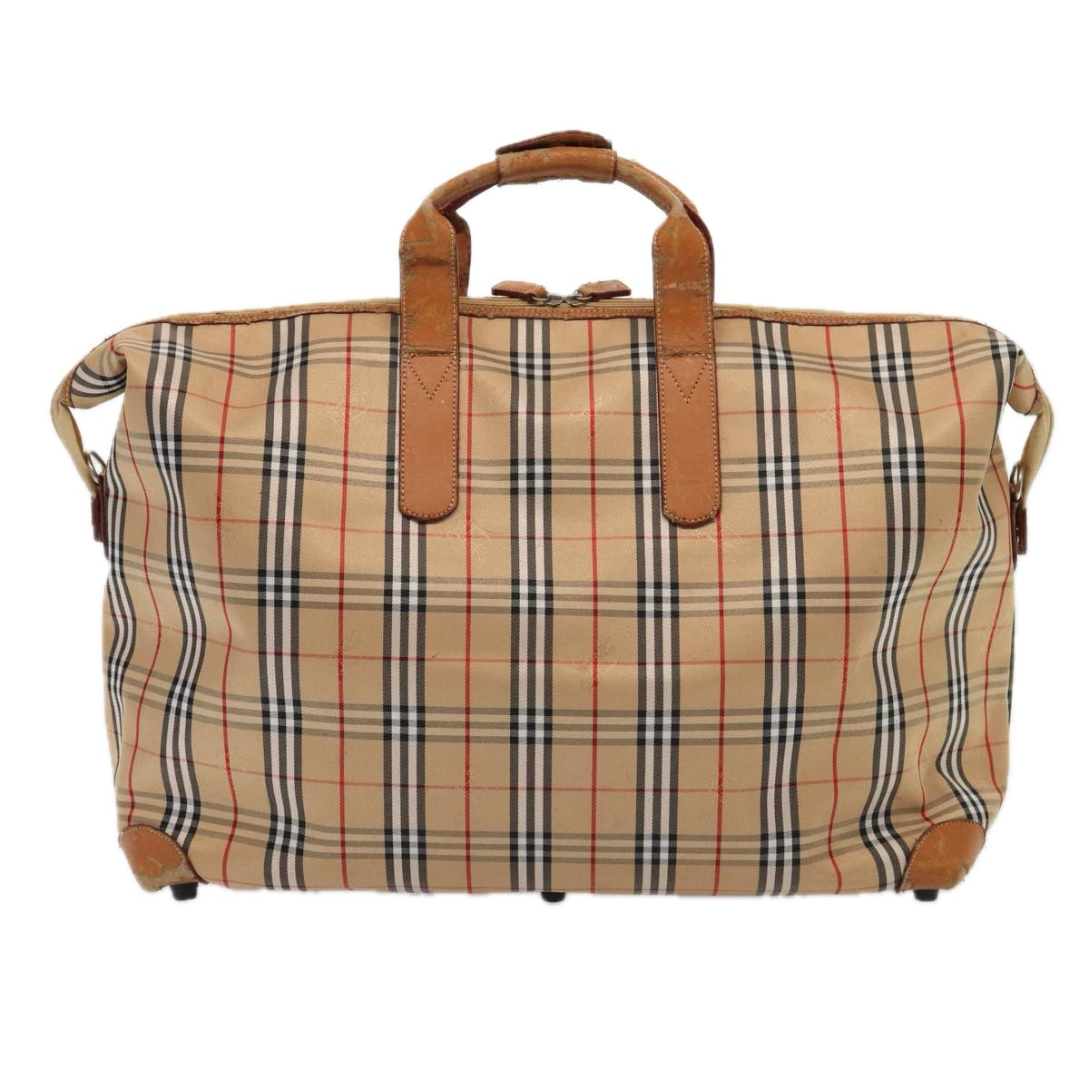 BURBERRY Nova Check Boston Bag Canvas Beige Silver Auth yk14277 - 0