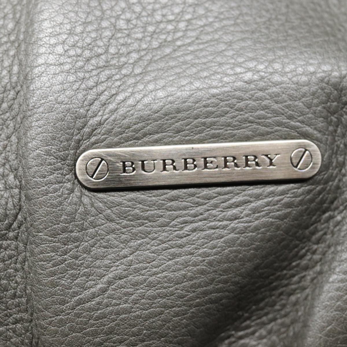 BURBERRY Shoulder Bag Leather Gray Silver Auth yk14286