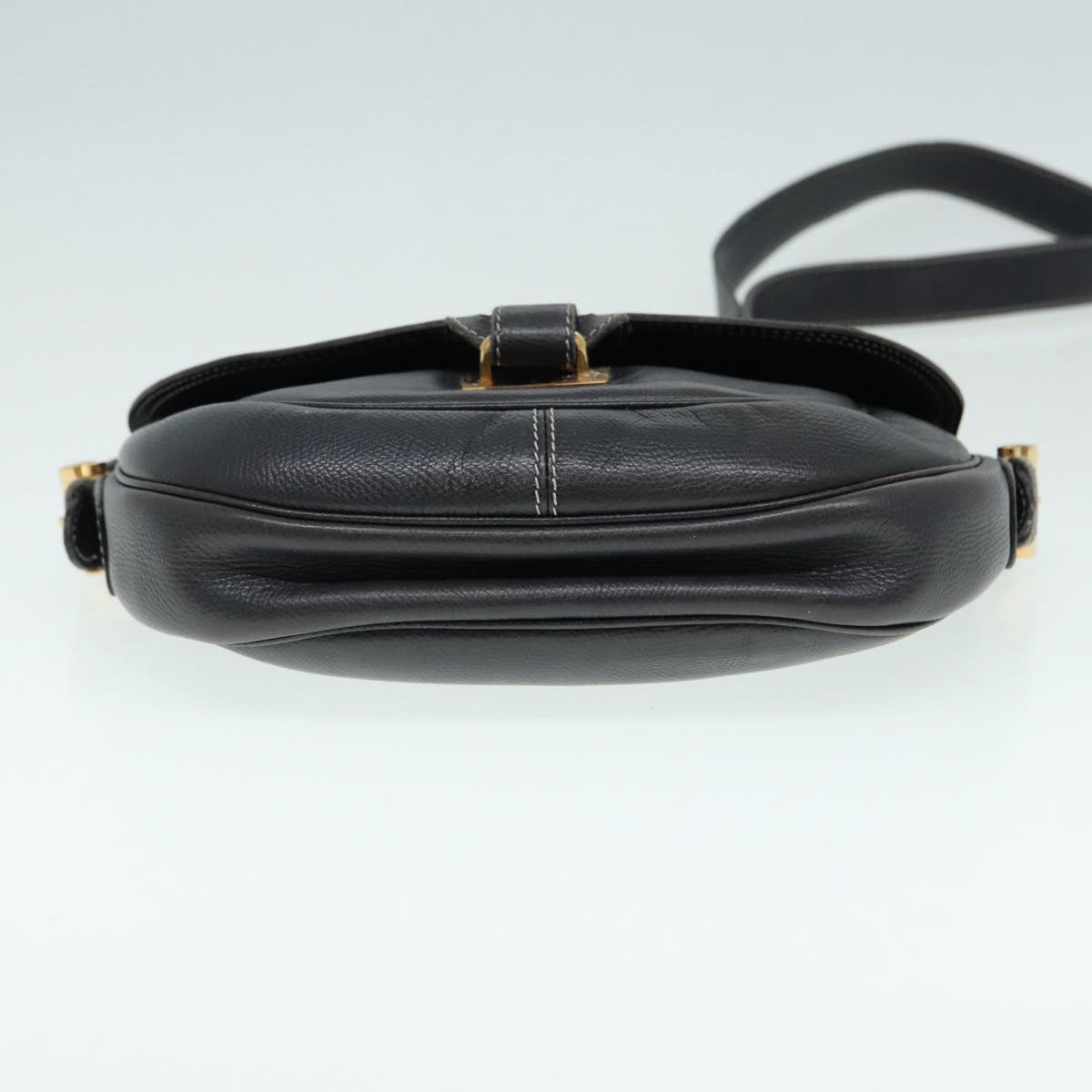 LOEWE Anagram Shoulder Bag Leather Gold Navy Auth yk14292