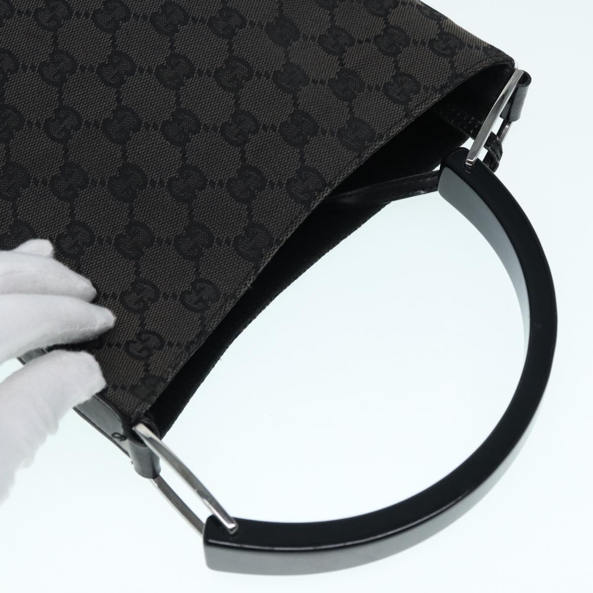 GUCCI GG Canvas Hand Bag Black Silver 001 3753 2684 Auth yk14293