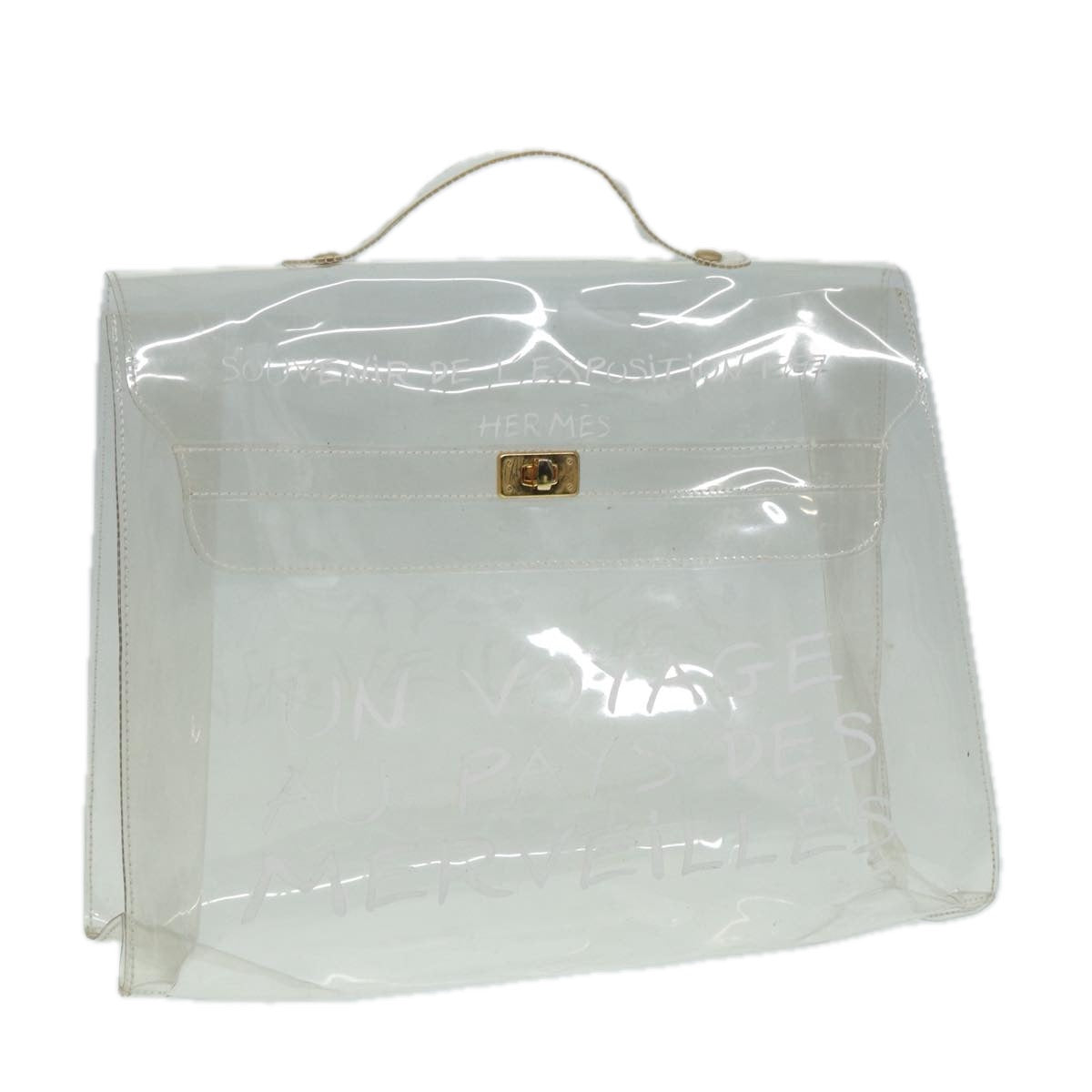 HERMES Vinyl Kelly Hand Bag Vinyl Clear Auth yk14297