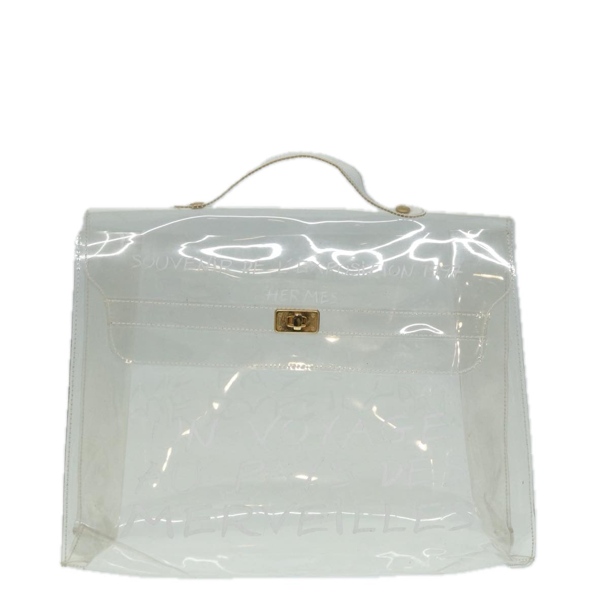 HERMES Vinyl Kelly Hand Bag Vinyl Clear Auth yk14297