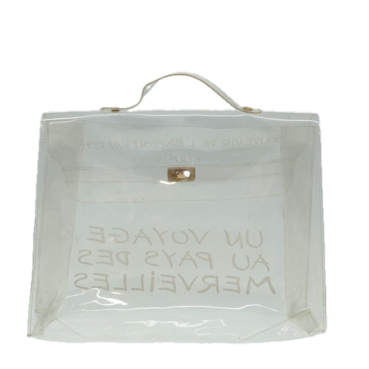 HERMES Vinyl Kelly Hand Bag Vinyl Clear Auth yk14297 - 0