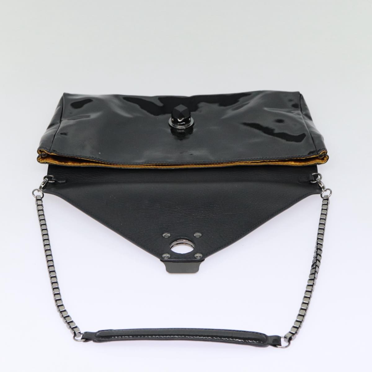 CELINE Chain Shoulder Bag Enamel Black Silver Auth yk14305