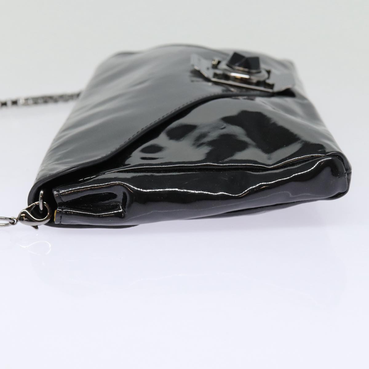 CELINE Chain Shoulder Bag Enamel Black Silver Auth yk14305