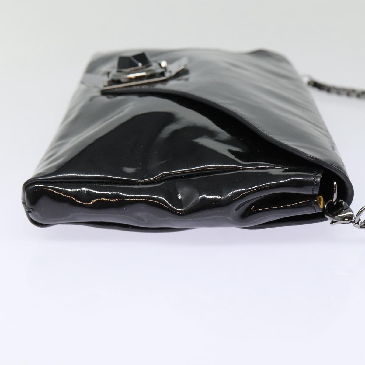 CELINE Chain Shoulder Bag Enamel Black Silver Auth yk14305