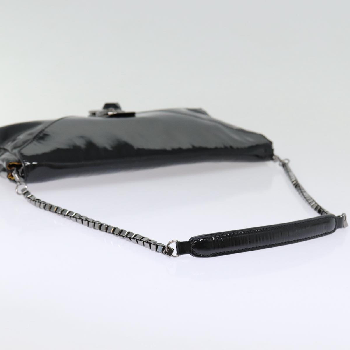 CELINE Chain Shoulder Bag Enamel Black Silver Auth yk14305