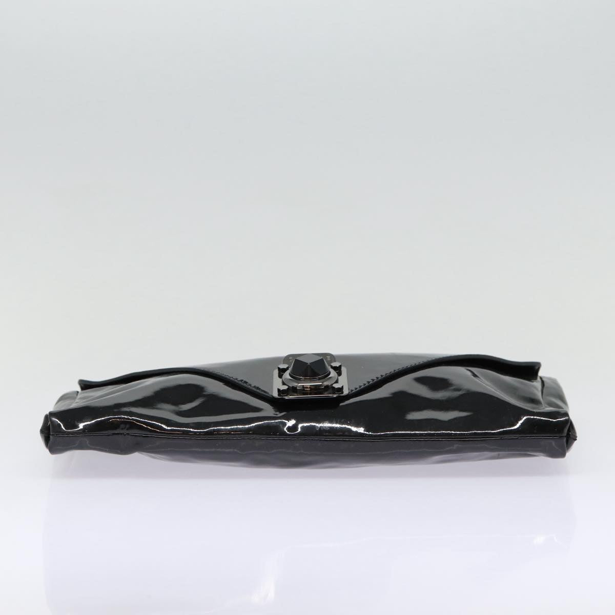 CELINE Chain Shoulder Bag Enamel Black Silver Auth yk14305