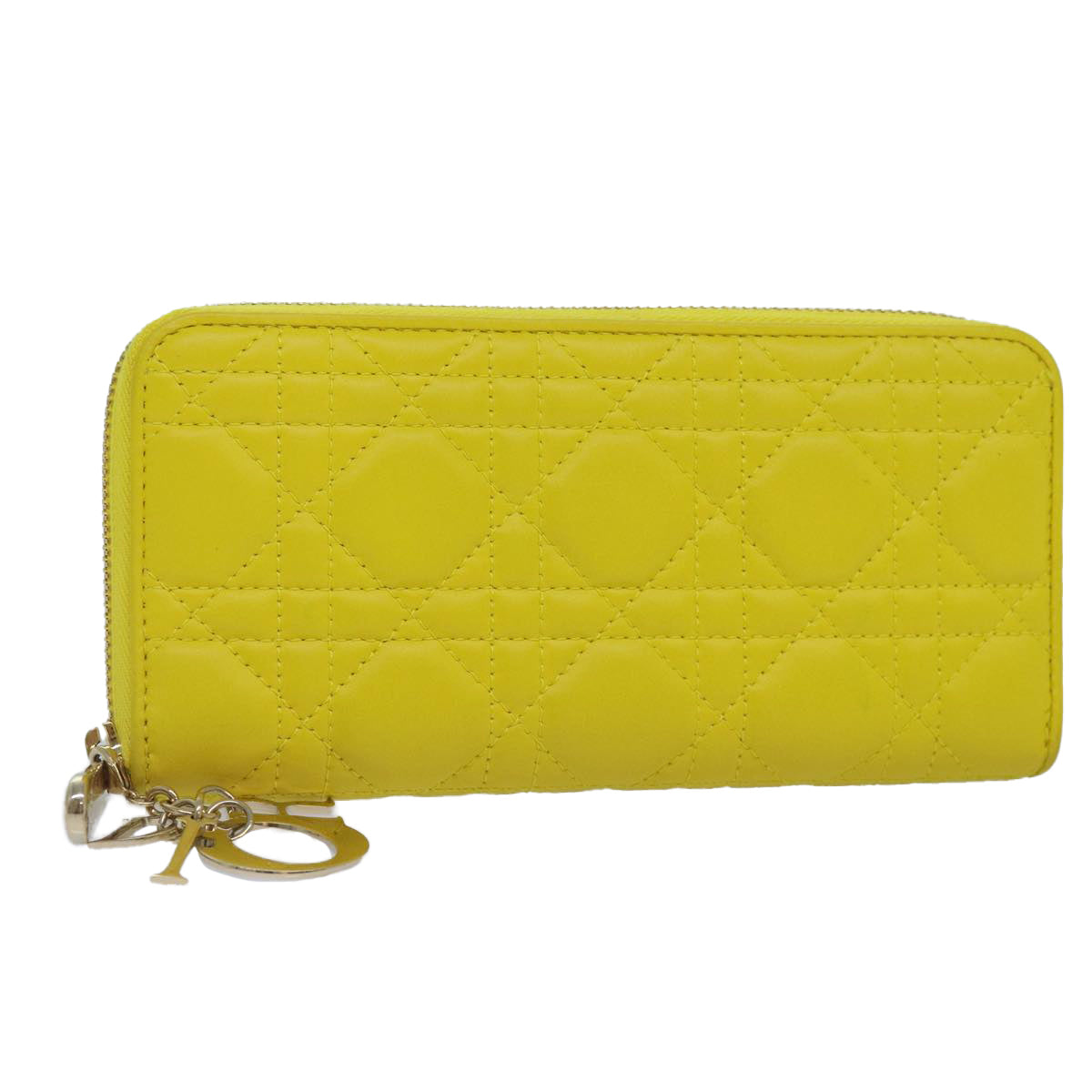 Christian Dior Lady Dior Canage Wallet Lamb Skin Yellow Gold Auth yk14307