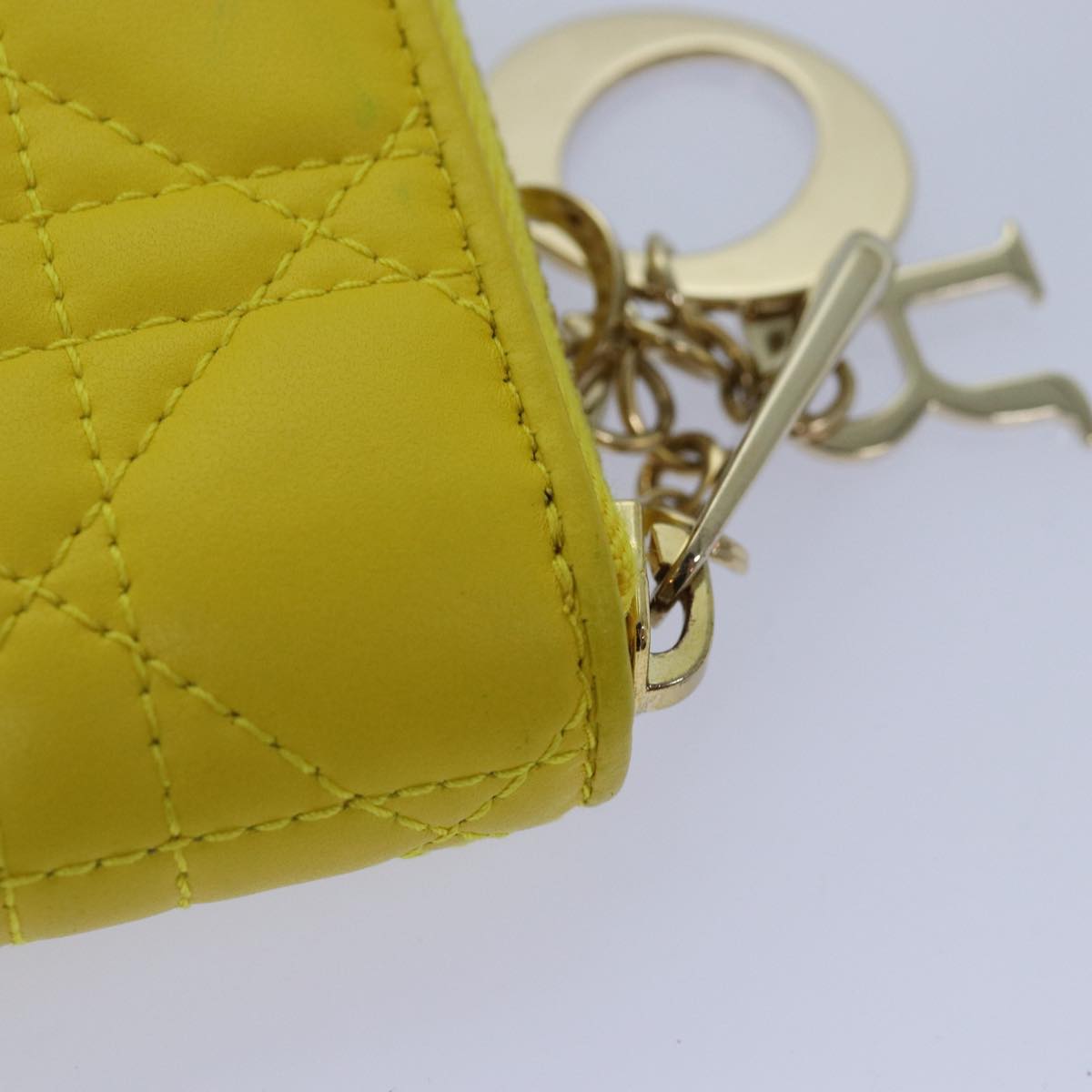 Christian Dior Lady Dior Canage Wallet Lamb Skin Yellow Gold Auth yk14307