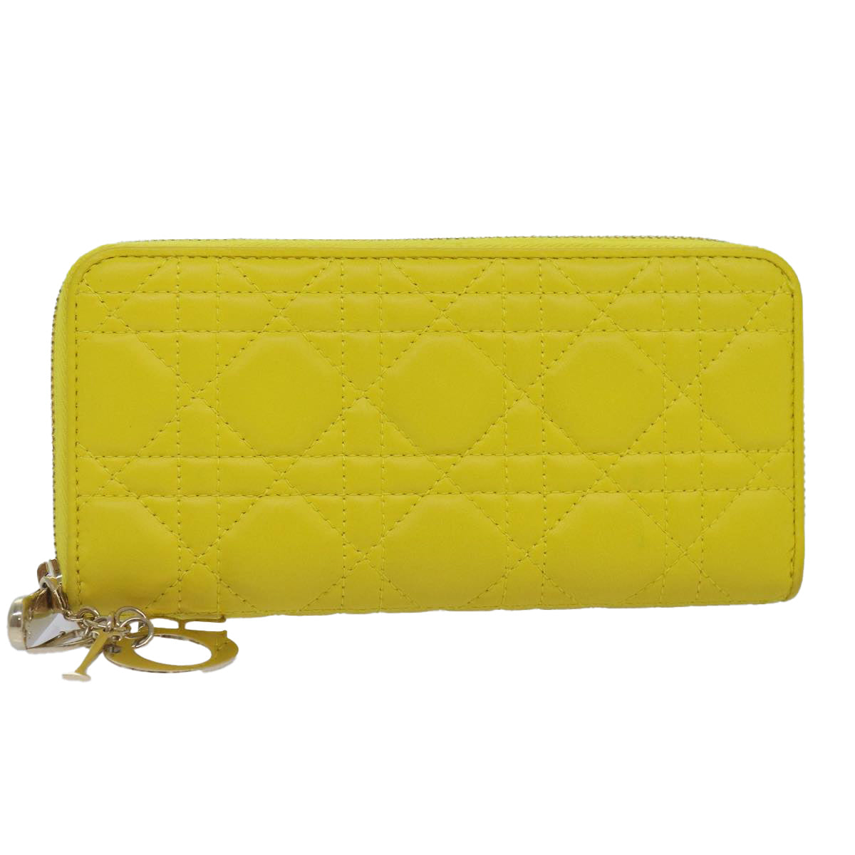 Christian Dior Lady Dior Canage Wallet Lamb Skin Yellow Gold Auth yk14307 - 0