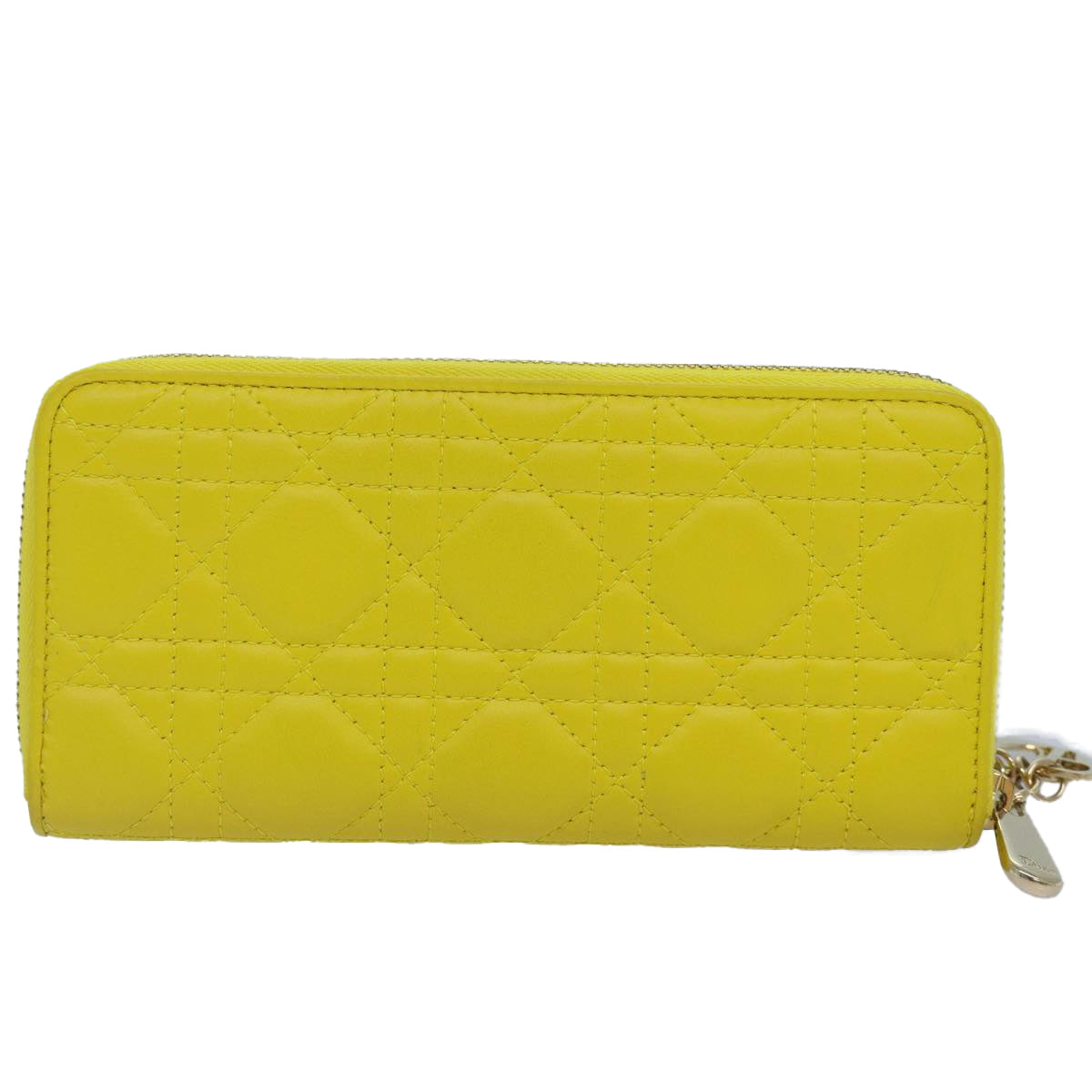 Christian Dior Lady Dior Canage Wallet Lamb Skin Yellow Gold Auth yk14307