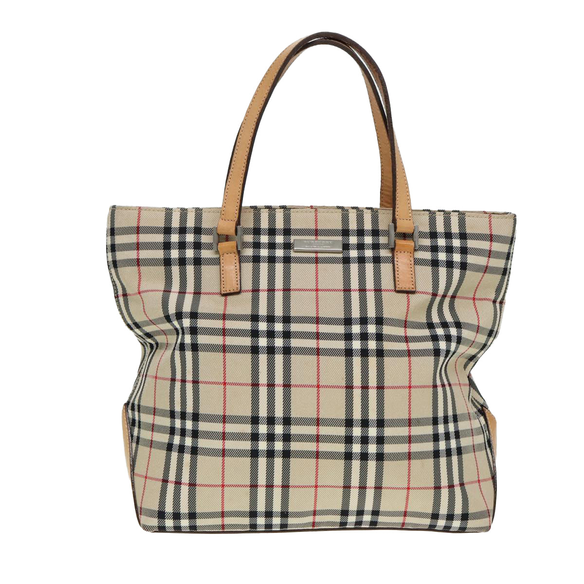 BURBERRY Nova Check Blue Label Hand Bag Canvas Beige Silver Auth yk14310